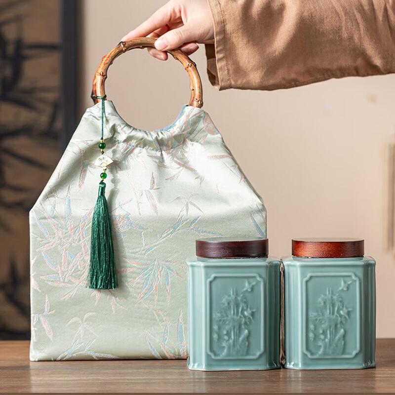 Ceramic Tea Caddy with Fabric Gift Bag