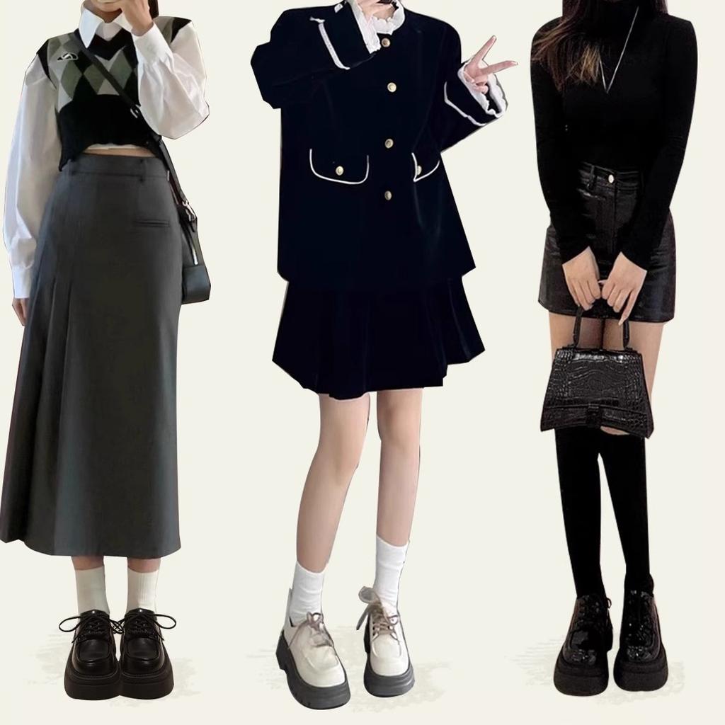 Zapatos de piel de estilo británico para mujer, nuevos mocasines Mary Jane con suela gruesa que aumentan la estatura, ideales para otoño e invierno de 2025.