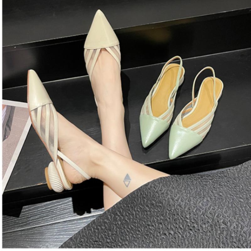 Módní dámské sandály balíček 2024 Nízká hlava s hranatým podpatkem Špičaté boty Mueller Letní móda Dámské ploché sandály Boty pro ženy