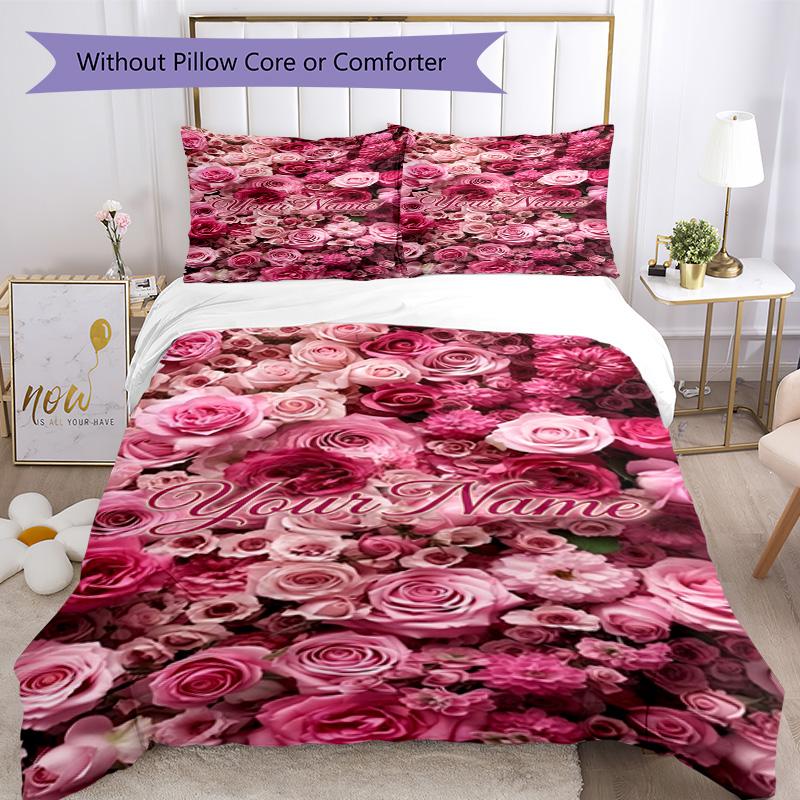 Rose Customize Your Name Bedding Set Breathable Duvet Cover with Pillowcases Home Decoration Birthday Gift