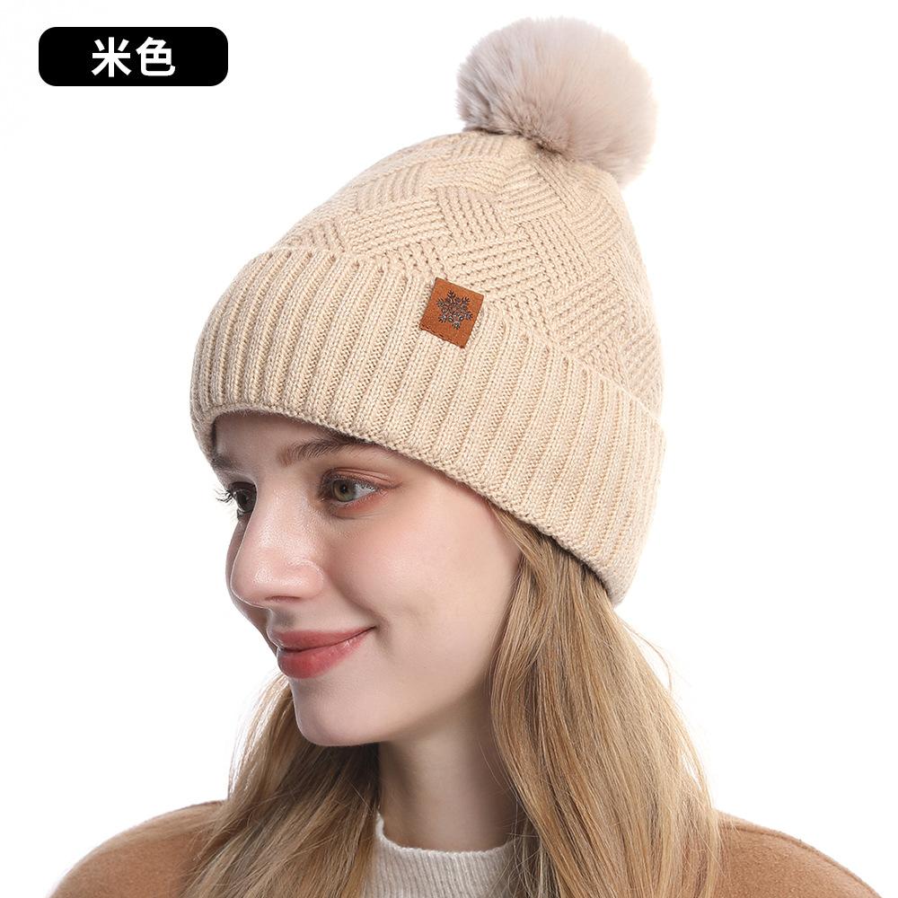 Autumn and winter wool hat scarf gloves three-piece warm double-layer fleece knitted women's knitted hat
