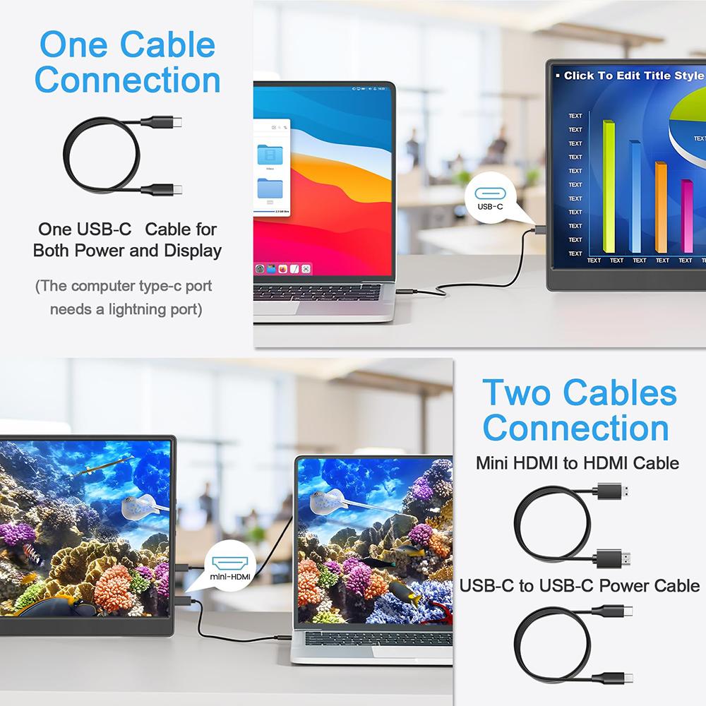 Monitor Portatile da 11,6 Pollici 768P Pannello IPS USB-C Compatibile HDMI Display da Viaggio Foro per Staffa VESA per PC Laptop Xbox Switch