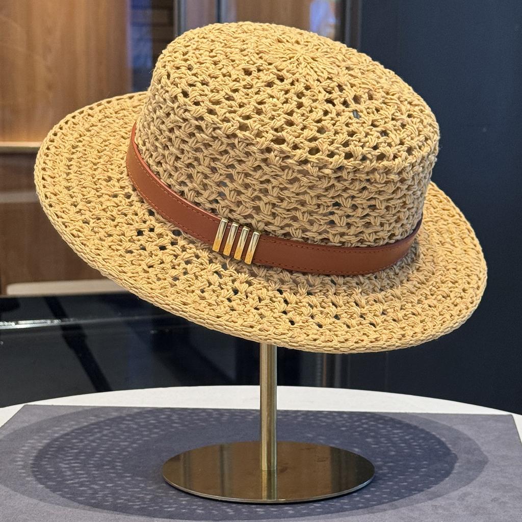 Women's Summer Straw Woven Flat Top Hat Seaside Vacation Outdoor Sun Protection Sunshade Hat