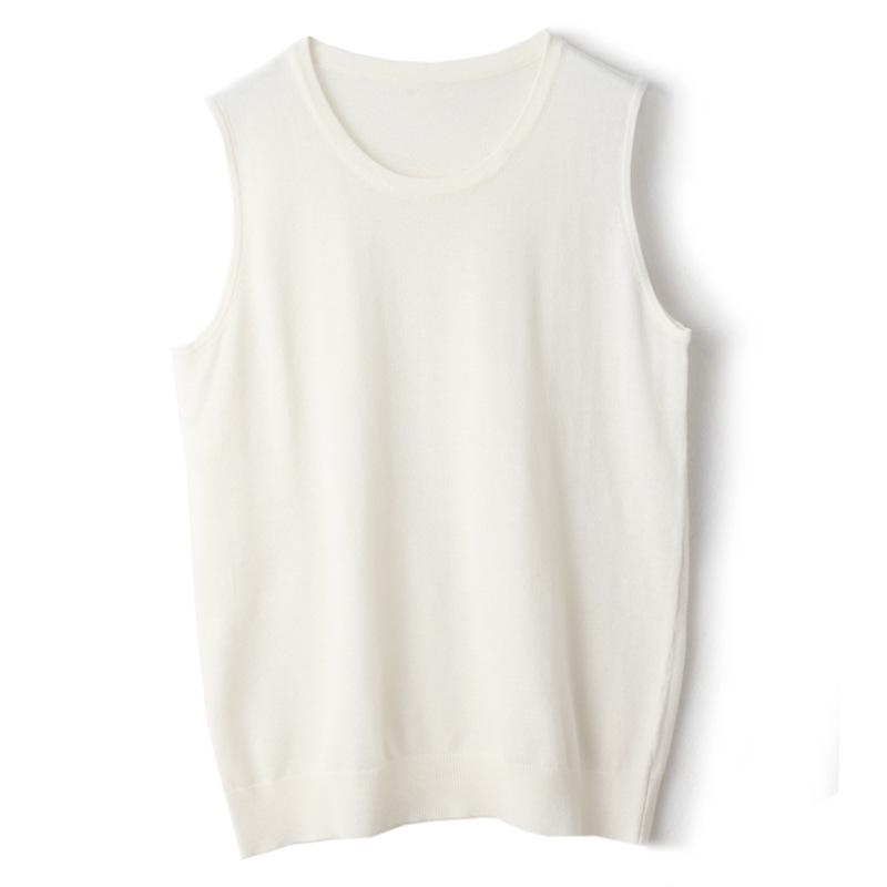 2025 Women's Fine Merino Wool Round Neck Sleeveless Knitted Vest – Solid Color, Loose Fit, Versatile Base Layer for Early Autumn