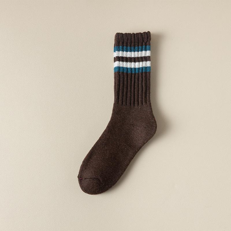 Women's Autumn and Winter Four Bar Striped Velvet Thickened Warm Long Tube Wool Pile Socks