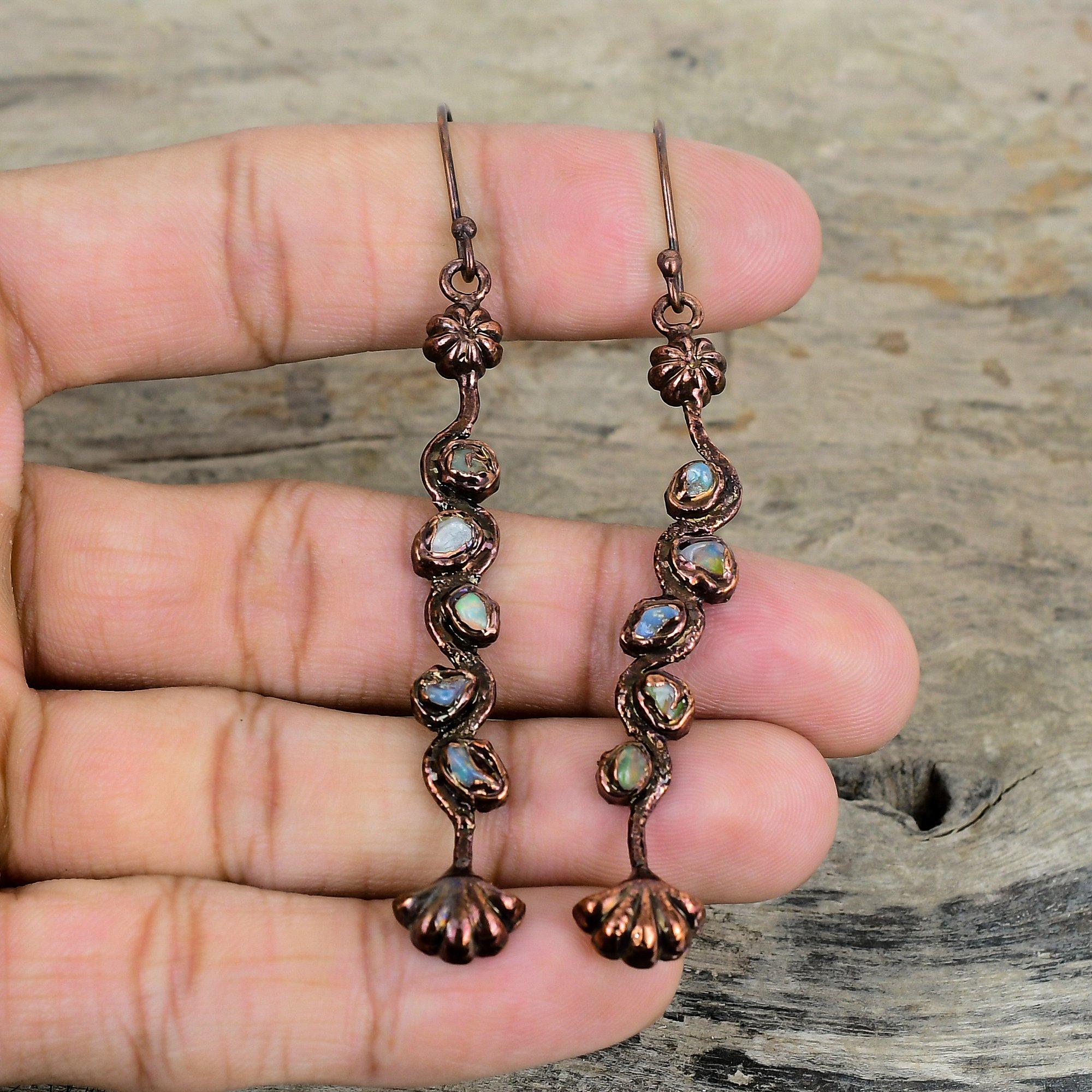 

Серьги с эфиопским опалом, гальванопластика, медные серьги, серьги с натуральным драгоценным камнем, медные украшения, изящные серьги, украшения ручной работы, подарки для женщин