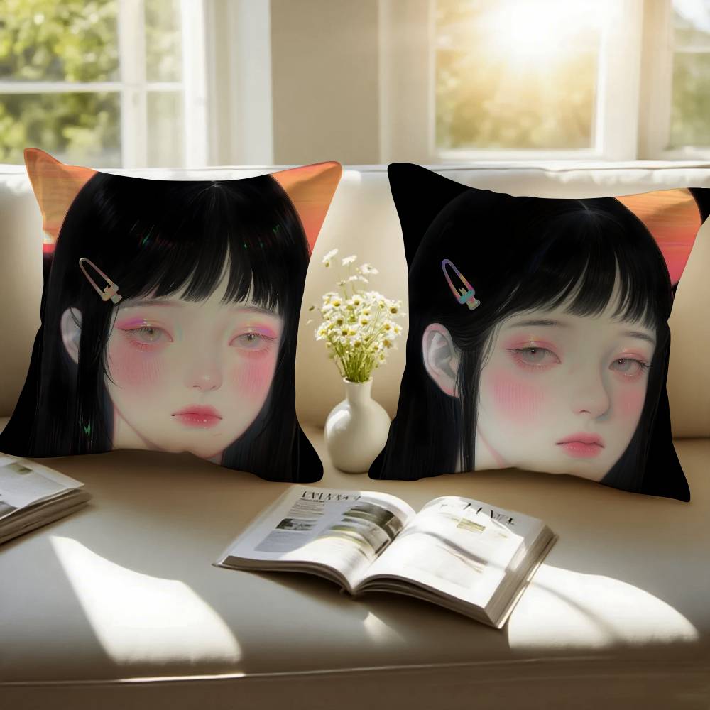 M-Manga G-Girl Pillow Case Anti-dustmite Pillowcase Invisible Zipper Silky Short Plush Sofa Cushion Cover