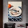 Colorful Sardine Lobster Fish Ocean Animal Whitepaper Canvas Painting  Fancy for Living Room Bar Decoration Vintage Painting