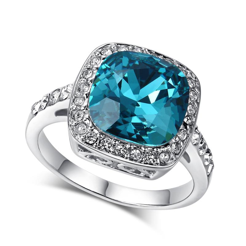 ZHOUYANG Classical Created Blue Crystal Silver Color Wedding Jewelry Ring Made with Genuine Austrian Crystals ZYR056