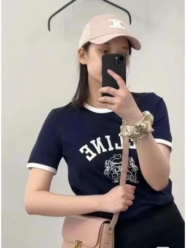 Spring/Summer Women's CE Style Cotton Knit Letter T-Shirt - Short Sleeve, Casual, Versatile.