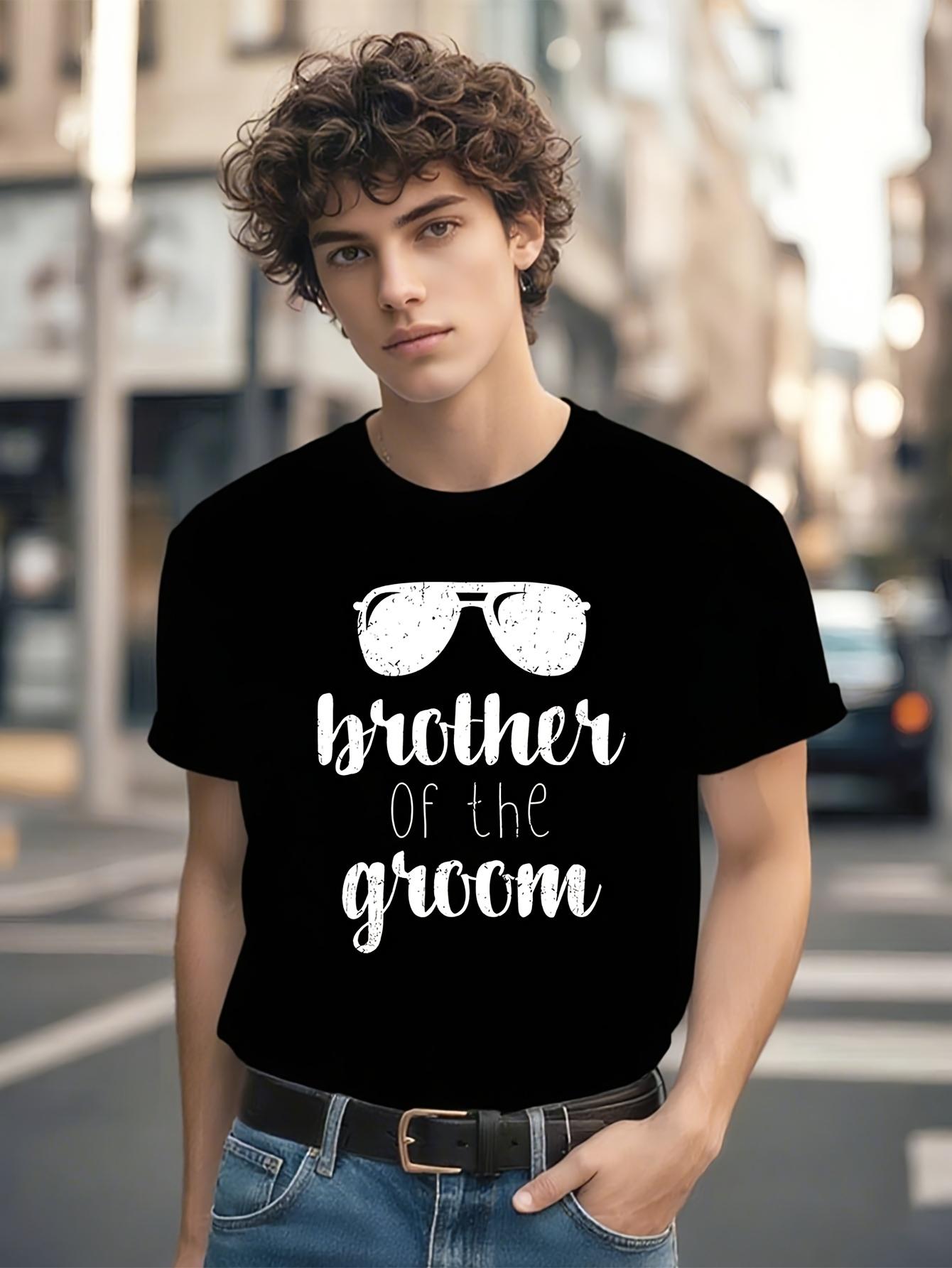 Brother of the Groom Wedding Party Tshirt - Black with Wh... XL