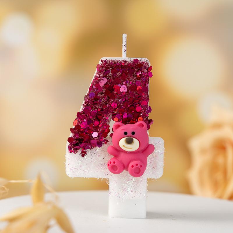 Cute Strawberry Bear Number Candle Creative Color Block Birthday Cake Candle Super Sparkly Holiday Candle