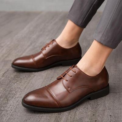 Men's Fashion Lace-up Pointed Toe Leather Derby Shoes - Plus Size, Formal, Business Casual