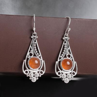 Karneol Silber Ohrring, 925 Sterlingsilber Handgefertigter Schmuck, Edelsteinschmuck, Geschenk für Sie, Filigran Hängeohrring