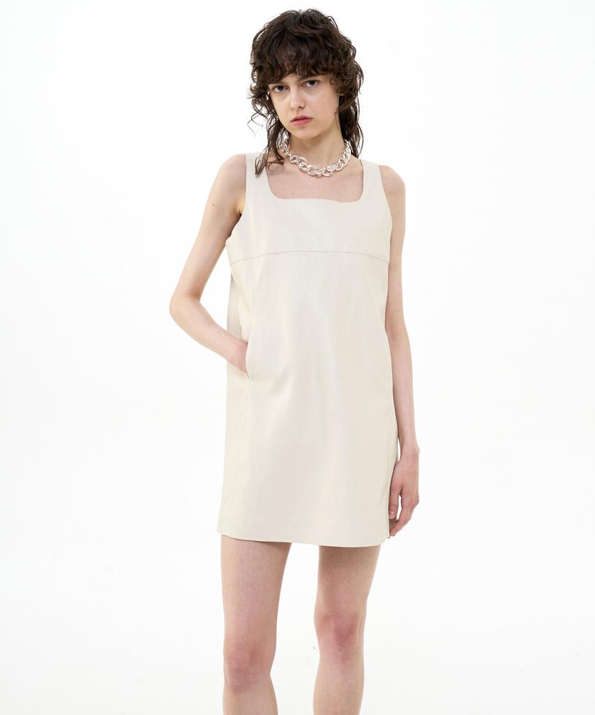 Bikwaieos A-Lined Faux Leather Mini Dress_Ivory