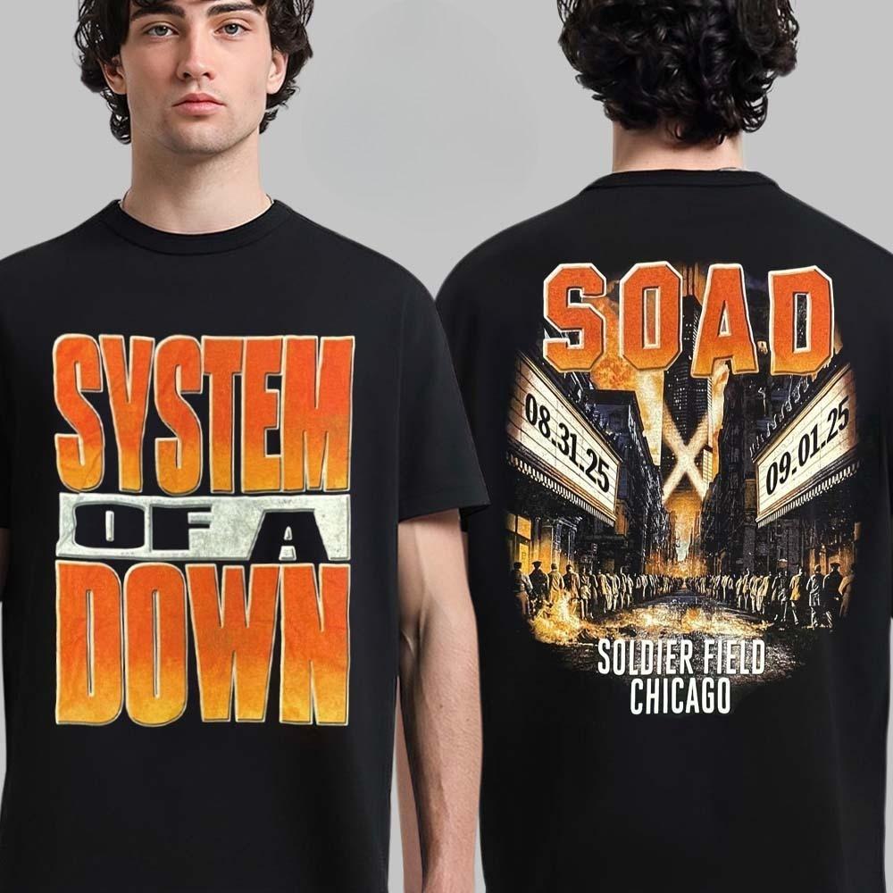 New System of A Down Toronto Canada 2025 Rogers Stadium Venue Tee On September 3 and 5 UFO Skyline City Two Sided Blue T-Shirt