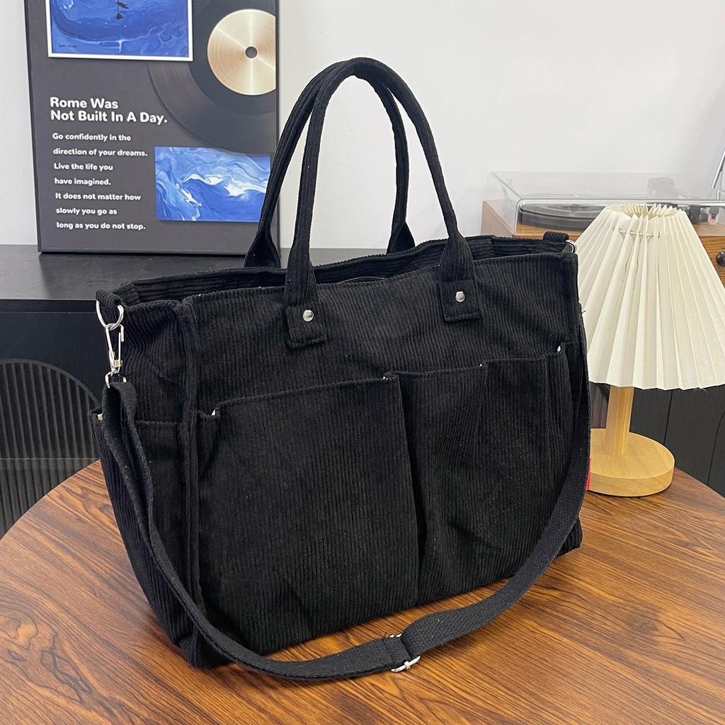 Corduroy Shoulder Tote Bag For Women Large Capacity With Zipper Closure For Daily Use