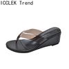 New Summers Wedges Heel Women's Slipper Fashion PVC Transparen Clip Toe High Heels Party Dress Slides
