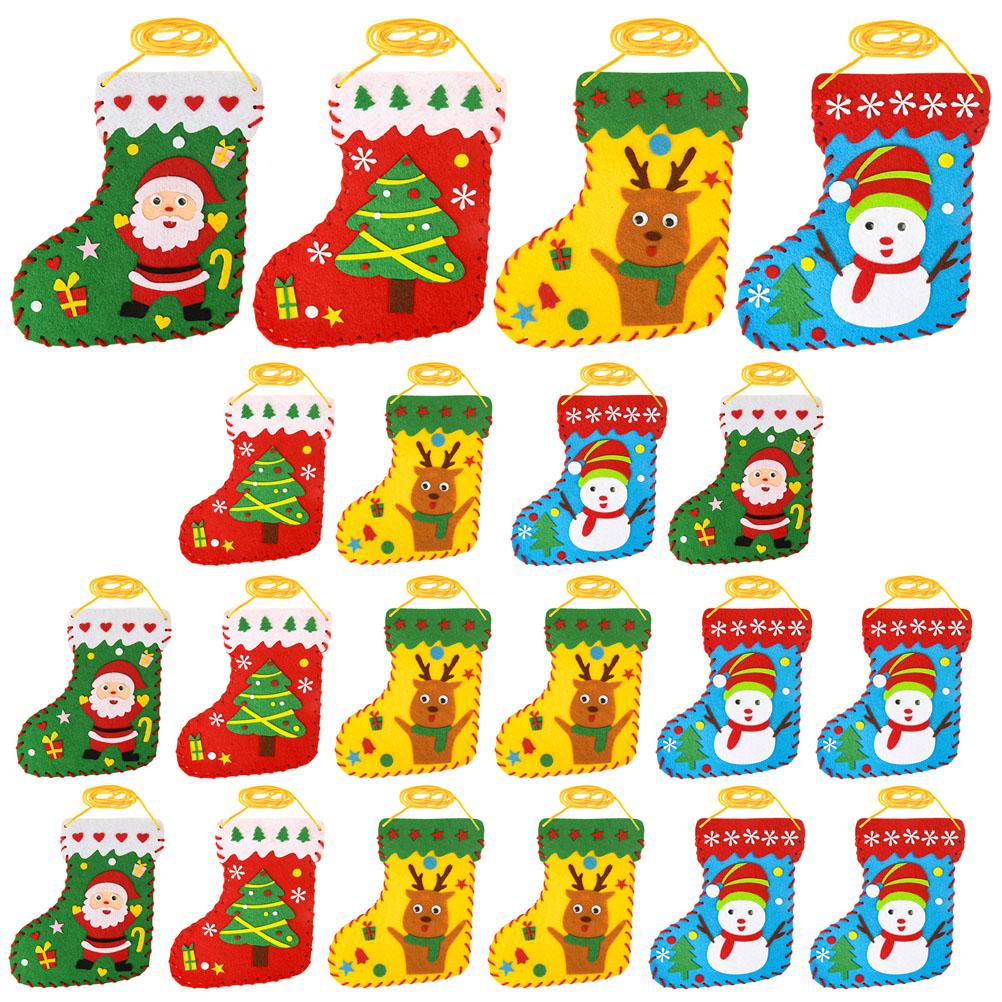 20 PCS Christmas Socks DIY Children's Handmade Non-woven Educational Toys Felt Sewing Kits Kids