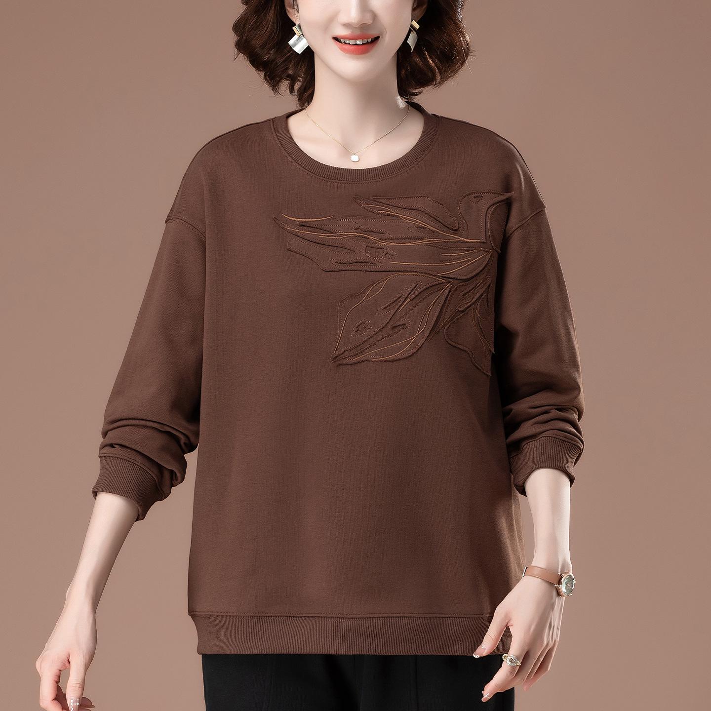 

Plus Size Casual Sweatshirt for Middle-Aged Women - Early Autumn Round Neck Top XL