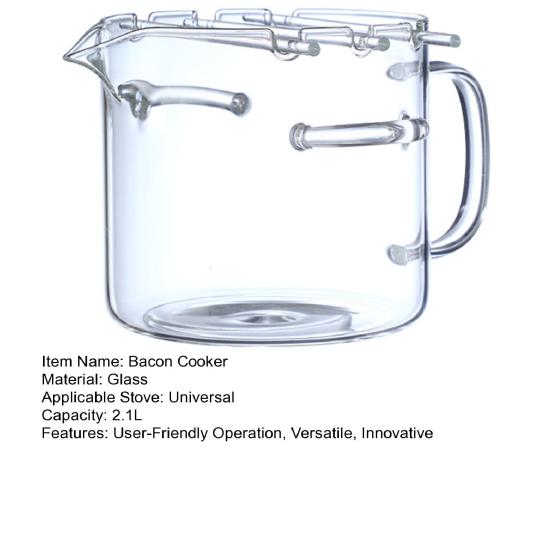 Cocedor de Tocino Reutilizable 2.1L Vidrio de Borosilicato Bandeja para Asar Microondas Fabricante de Tocino con Boquilla Integrada Resistente al Calor Cocina para Separación de Grasa