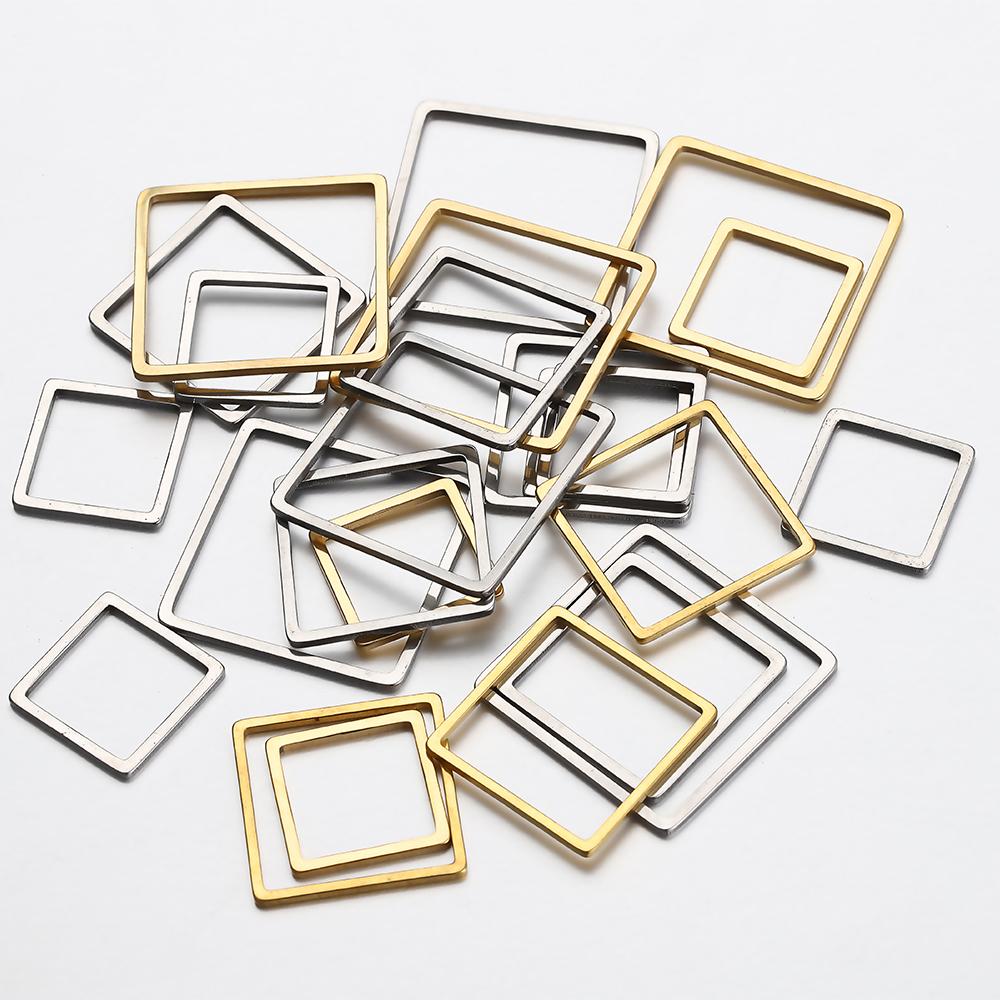 20pcs Gold Color Stainless Steel Square Frame Charms Pendants for Earrings Necklace DIY Jewelry Making Accessories Supplies