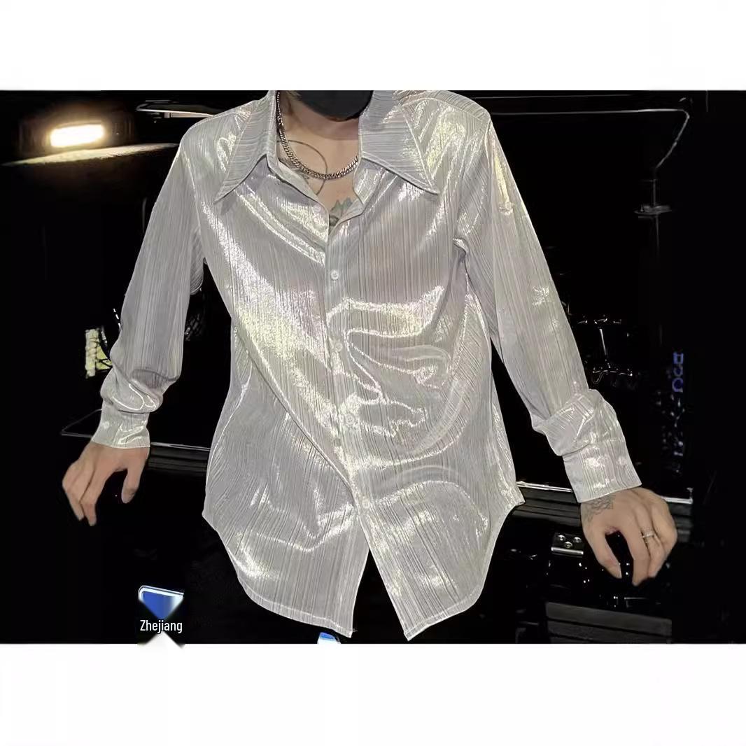 

Мужская рубашка Tide с длинным рукавом, не требующая глажки - Коллекция весна/осень 2024, Повседневный свободный крой, Модная и стильная 3XL серебряный