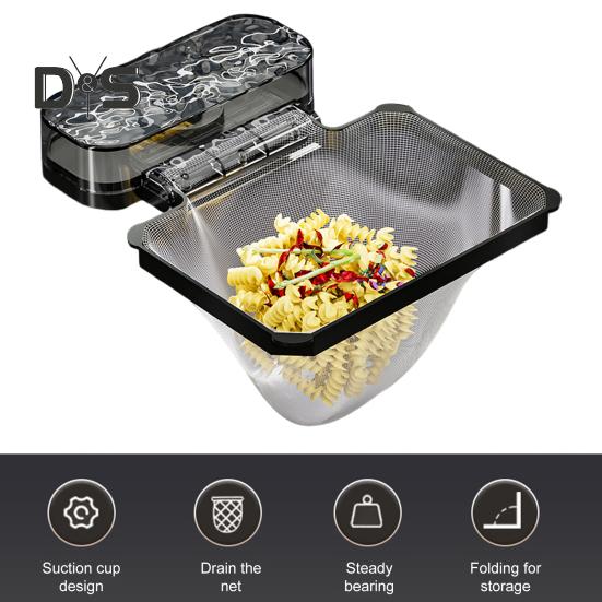 Disposable Sink Filter Rack with 100 Filter Mesh Bags Water Wave Texture Waste Rack Suction Cup Sink Strainer Rack Sink Filter Holder