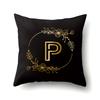 Polyester Pillowcase Black Gold Flower Home Decoration Print Pillowcase 26 English Letter Cushion Cover