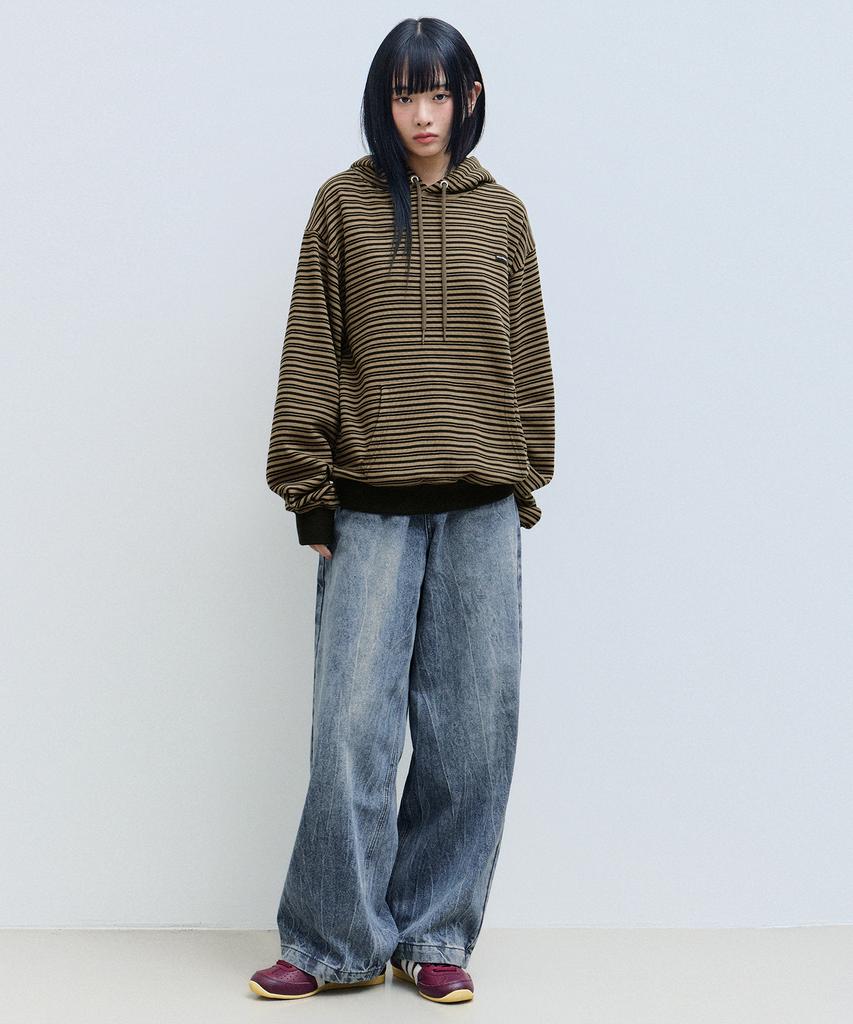 Small Authentic Striped Hoodie - Khaki