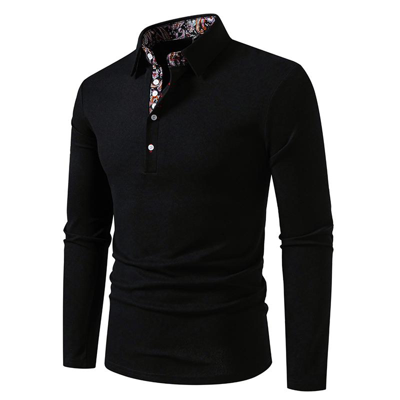 Fashion Paisley Color Block Men's Polo Shirts Solid Color Long Sleeve Polo Shirts For Men New Autumn Social Business Polos Male