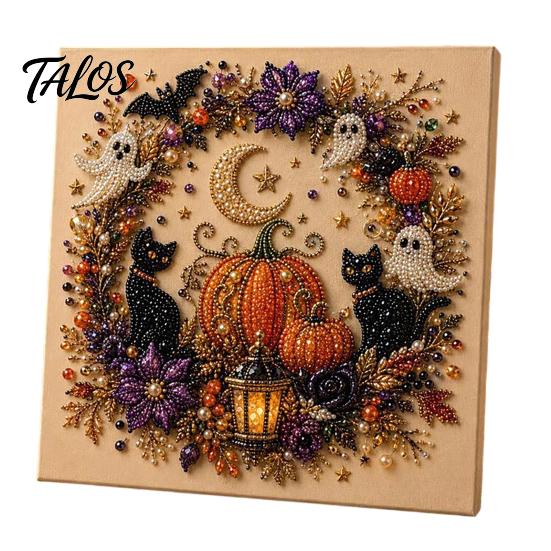 Handmade Halloween Party Supplies Ghost Faux Pearl Art DIY Kit, Spooky 3D Bead Cool Pattern Kits Painting Crafts, Gothic Wall for Adults Beginners
