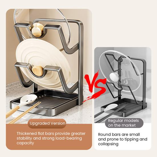 Yousheng Countertop Pot Lid Organizer Pan Lid Storage Rack with Removable Drip Tray And Spoon Rest Kitchen Counter Organizer While Cooking for Lids