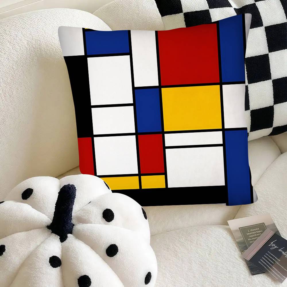 Piet Mondrian Art Pillow Case Fashion Square Pillowcase Bedroom Sofa Room Ins Decoration Leisure