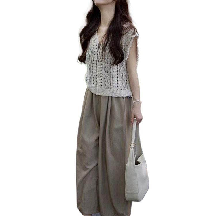 Slim-Fit Summer Tea-Toned Two-Piece Set for Women: Hong Kong & Korean Drama Style