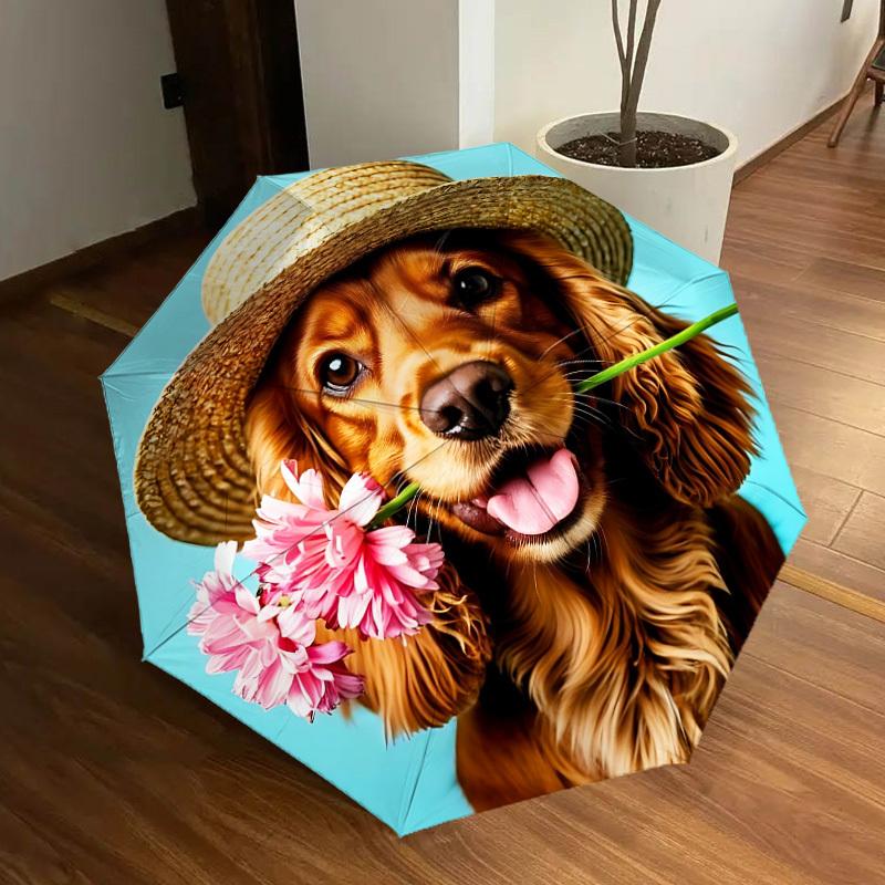 

1pc Dog, Flowers Automatic Folding Umbrella - Portable Collapsible Design, 8-Rib Iron Frame, Casual Outdoor Accessory yy251215227