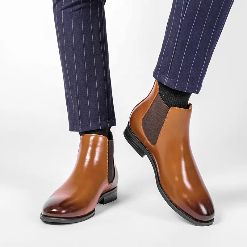 Golden Sapling Retro Men's Chelsea Boots Winter Work Shoes Genuine Leather Male Botas Wedding Business Formal Shoes Big Size 47