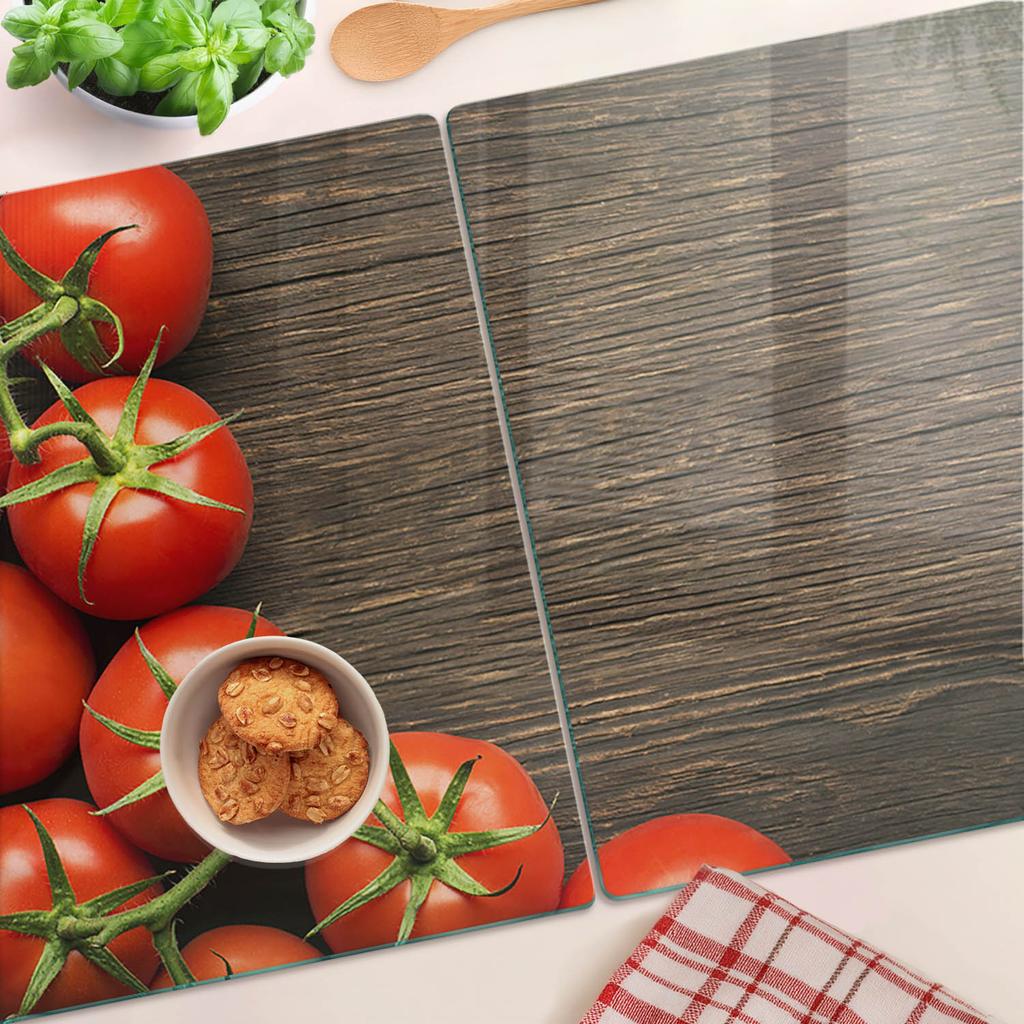 Durable and Stylish Glass Boards with Tomato Pattern on Wood 2x40x52 cm