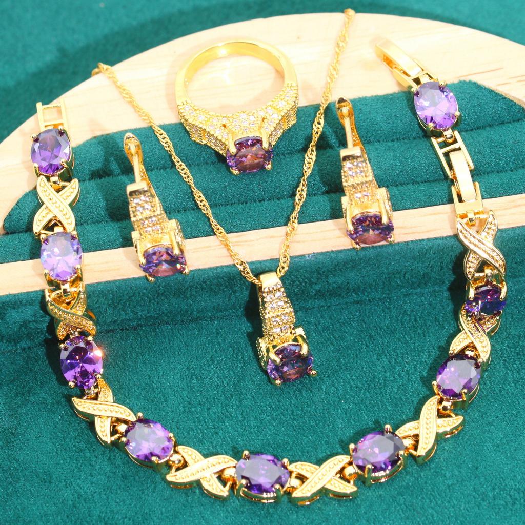 Europe and The United States Exquisite Popular Bride Zircon Chain Necklace Bracelet Earrings Wedding Dress Accessories