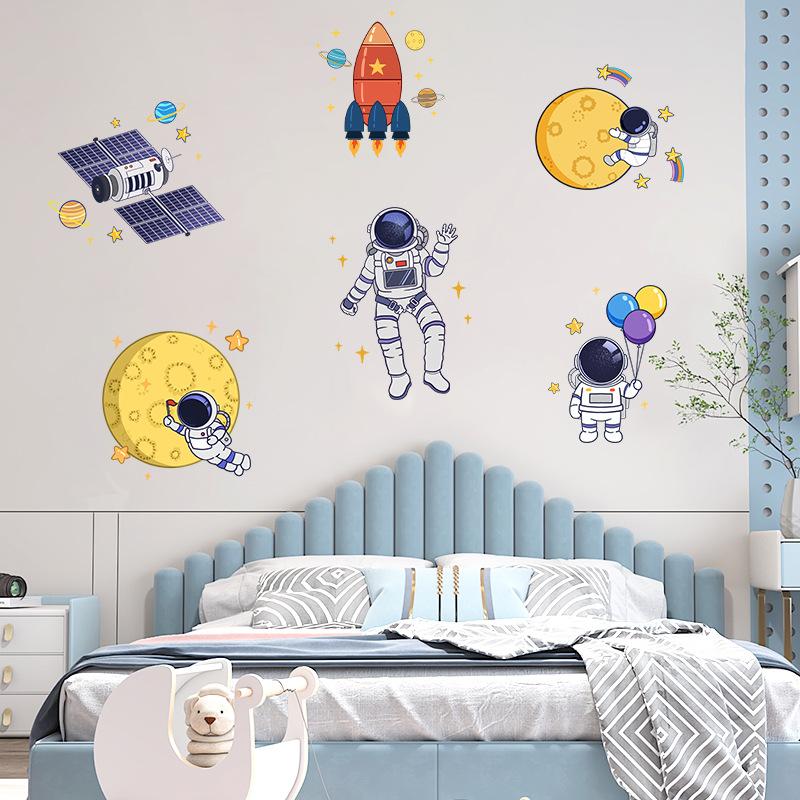 DIY Cartoon Wall Stickers Animal English Letters Astronaut Space Decals for Kids Room Nursery Living Room Decor Self Adhesive Vinyl Art