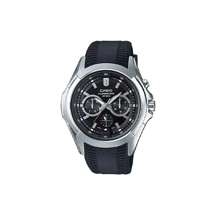 Casio Waterproof 50M Quartz Movement Resin Strap Watch Men watches Black MTP-E204-1AVDF Black Dial