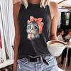 Cat-printed Women's Round-neck Vest for Spring and Summer Casual Sleeveless Top