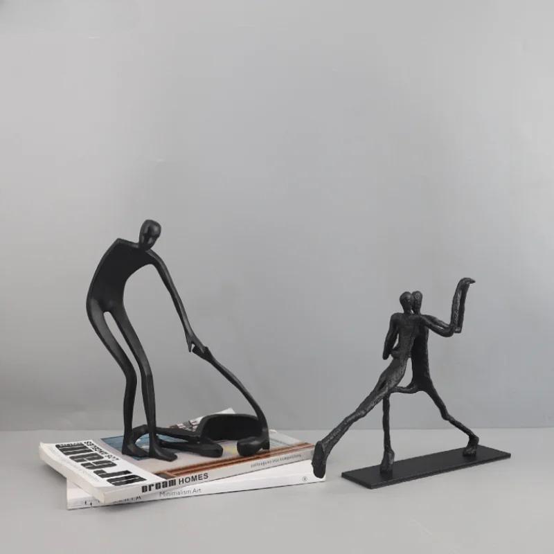 Geometrische Gusseisenfigur Skulptur Ornament Wohnzimmer Schwarze Skulpturen Handwerkskunst Charakterstatuen Heimdekorationen Figuren