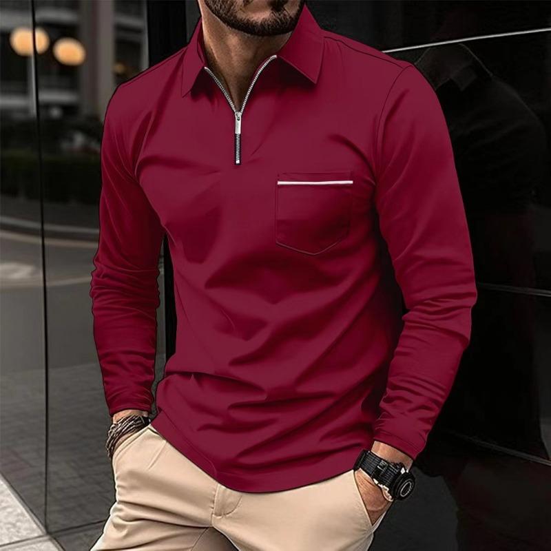Europe, America Ins Cross-border Autumn POLO Shirt Zipper Pocket Men's Long Sleeve Sports Polo Shirt