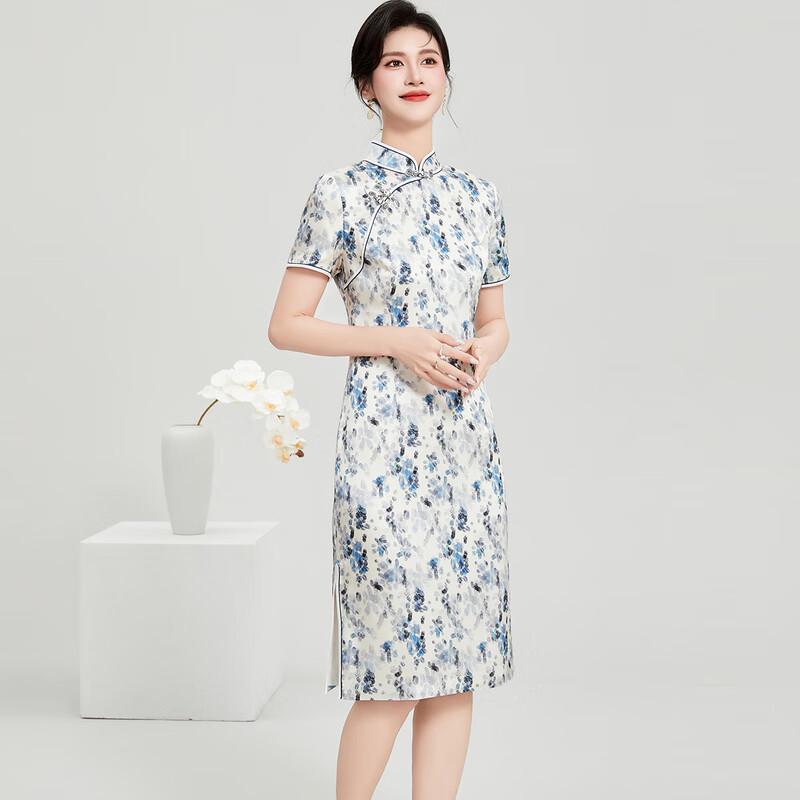 Elegant Floral Silk Blend Cheongsam Dress