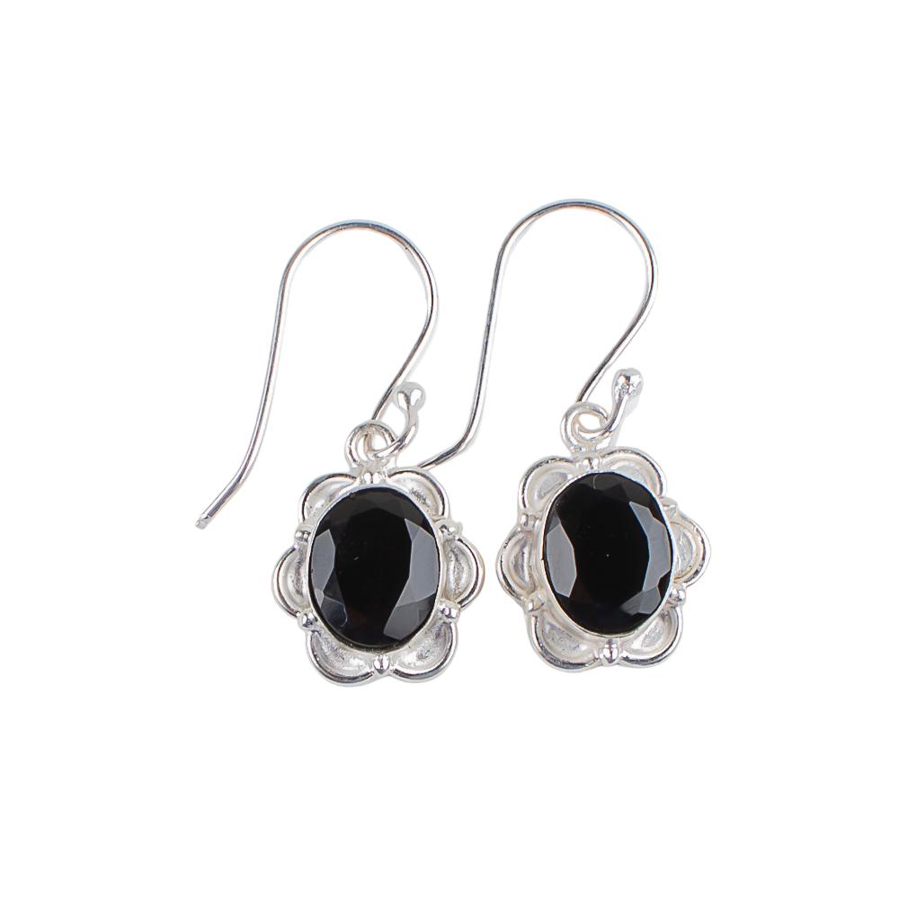 Natural Black Onyx Gemstone 925 Sterling Silver Jewelry Handmade Earrings 1.30" EE-11-15