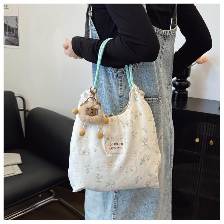 Korean Style Floral Pressed Canvas Tote Bag Large Capacity Women's Shoulder Handbag CLE