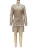 2025 Spring European & American Midi Commuter Dress with Gold Sequin Tassels