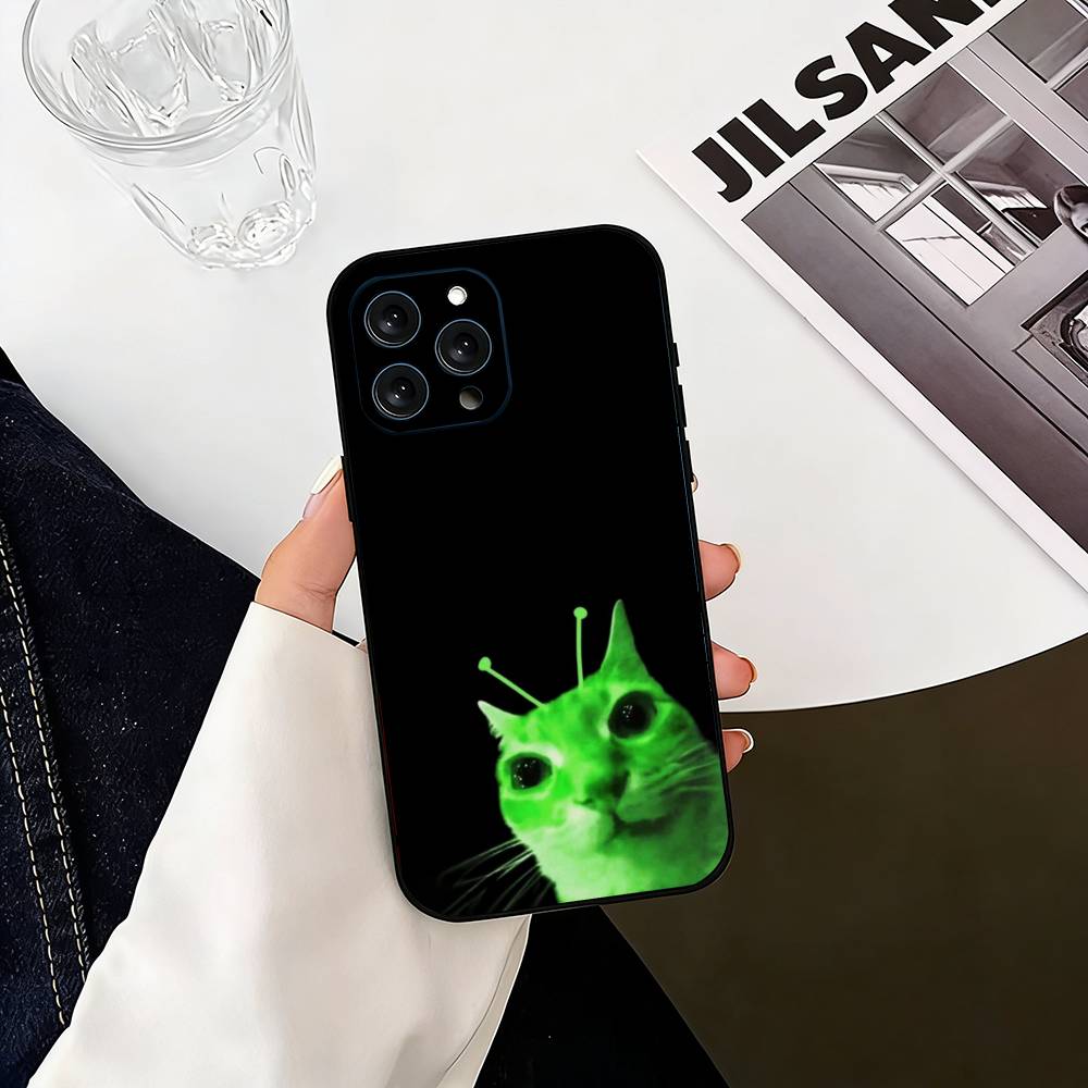 

A-alien cat Green Phone Case Silicone Soft For IPhone 17 16 15 14 13 12 11 X XR Plus Pro Max Plus iPhone13PROMAX