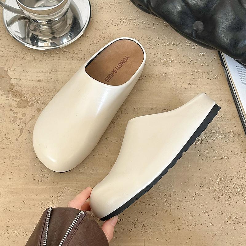 Fashion New Women's Slippers Closed Toe Round Toe Suede Sandals Autumn New Retro Solid Color Flat Bottom Women's Shoes